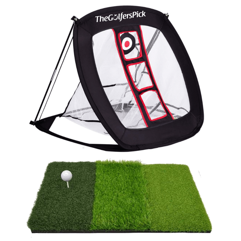 Pop Up Golf Chipping Net 3pc Bundle with Tri-Turf Hitting Mat