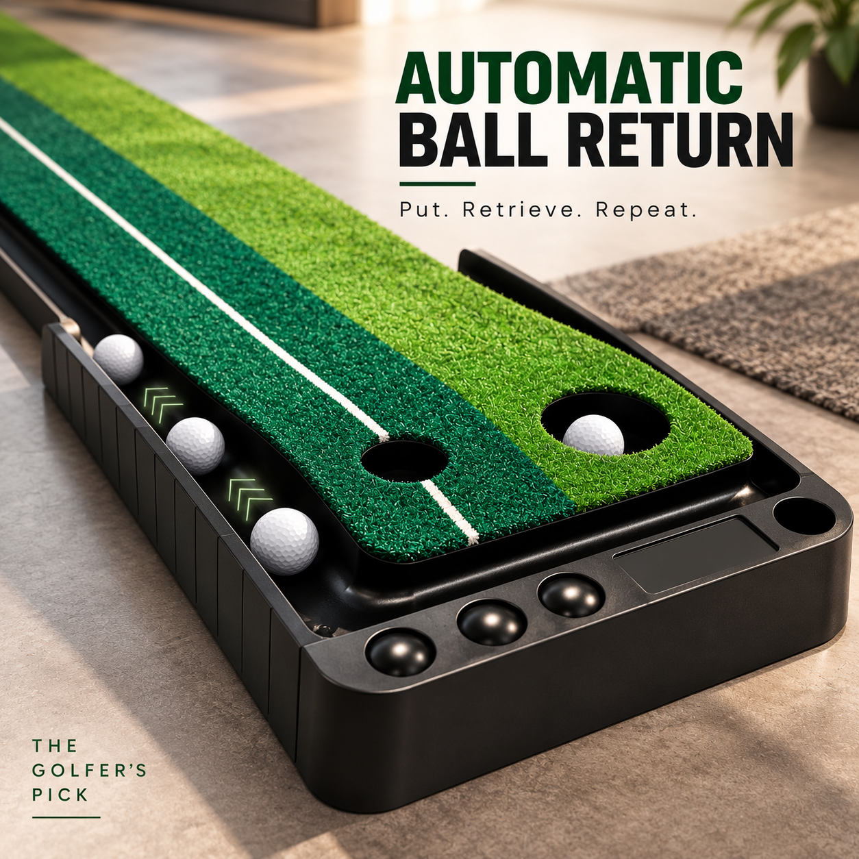 Dual-Speed Putting Green with automatic ball return system