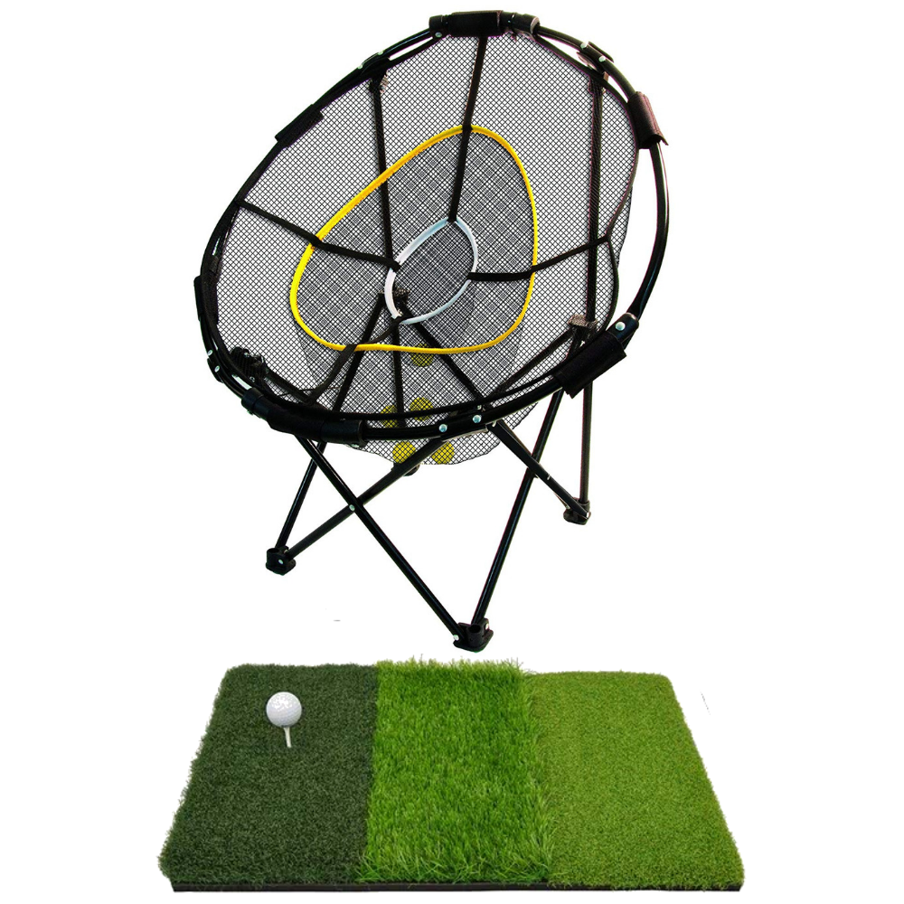 Foldable 23" Golf Chipping Net with Tri-Turf Hitting Mat - TheGolfersPick